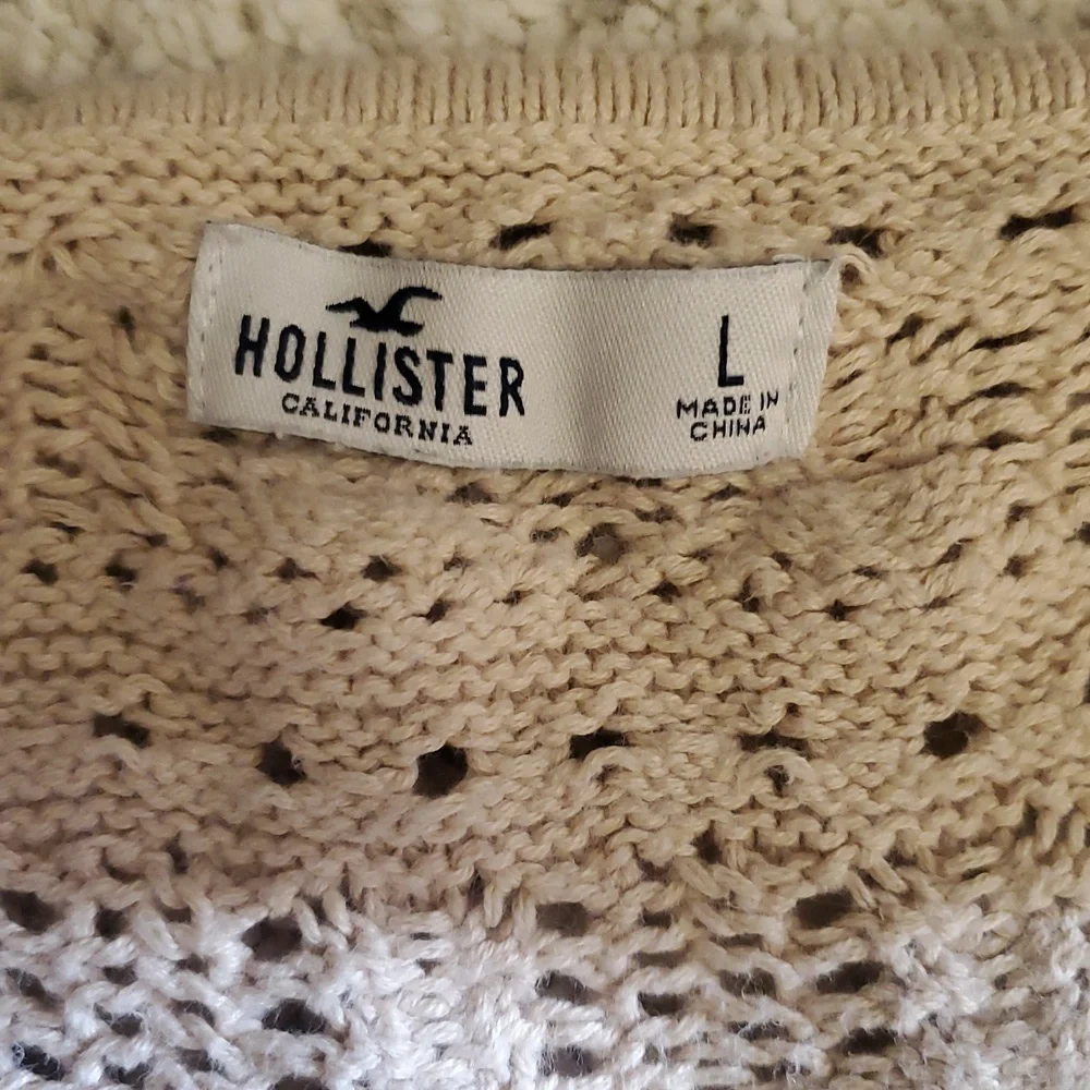 Vintage Hollister Cream Crochet Knit Crop Sweater Top Size L - Picture 3 of 5